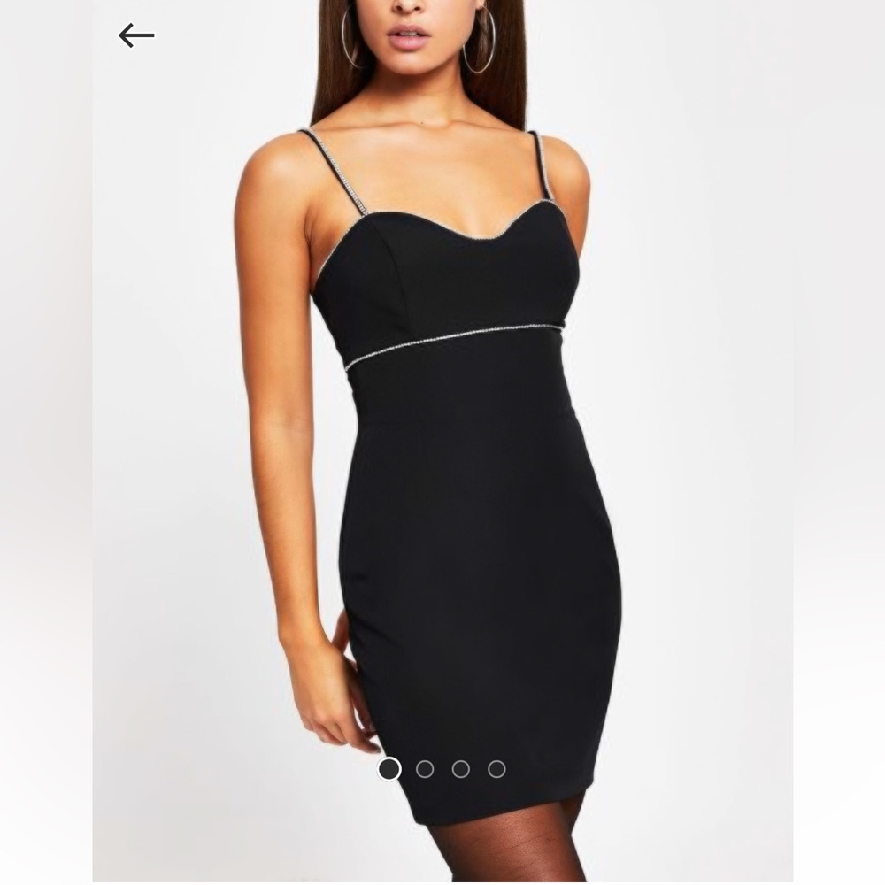 RIVER ISLAND diamonte trim mini slip dress in black 90’s style